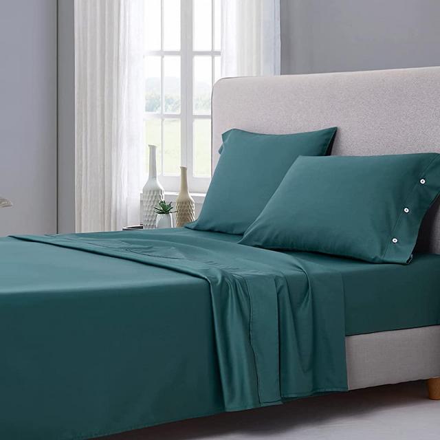 mixinni 4 Piece King Size Peacock Blue Bedding Sheet Set (1 Fitted Sheet, 1 Flat Sheet + 2 Pillowcases)