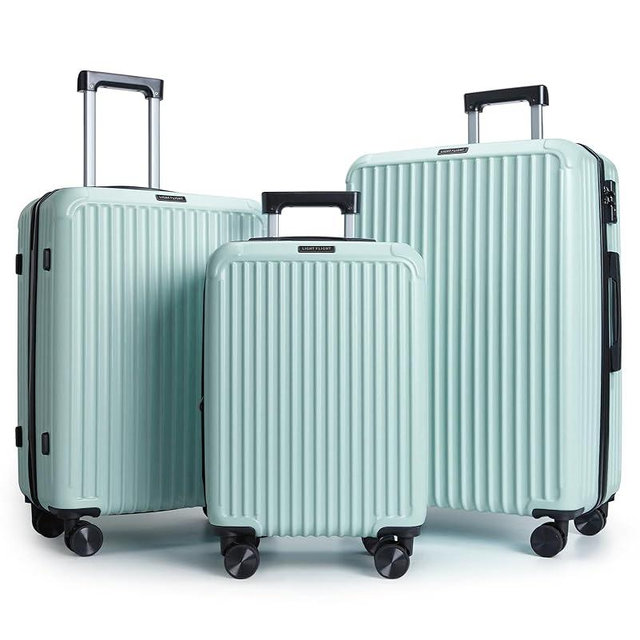 LIGHT FLIGHT Luggage Sets, Durable Hard Shell 3 Piece Set Suitcase with Spinner Wheels, Hardside Lightweight Luggage set with TSA Lock, Large Travel Luggage Set (20" 24" 28"), Horizon Cyan