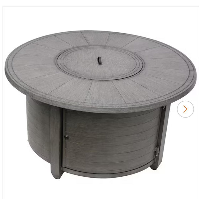 Hiland 44 in. x 24 in. Round Aluminum Propane Fire Pit in Brushed Wood Finish FS-2017-FPT