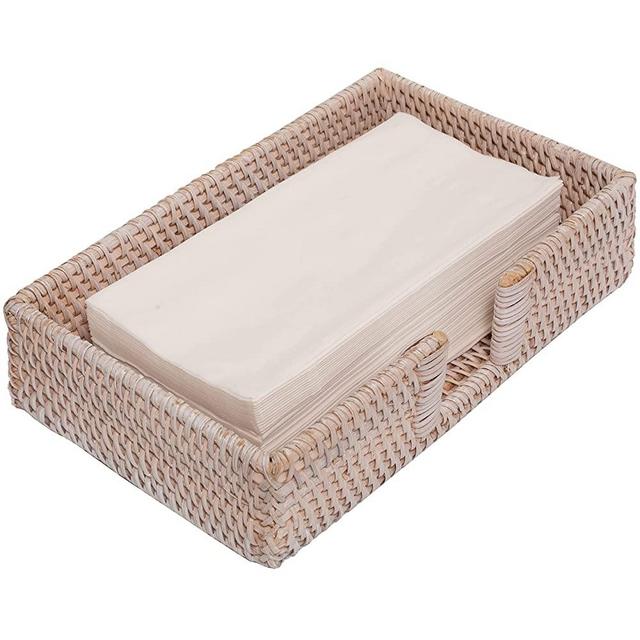 Rattan Guest Towel Holder For Bathroom Towel Caddy Rectangular Napkin Tray 9.5 X 5.9 X 2.3 Inches Wicker Toilet Tank Basket Tissue Paper Hand Towels Storage Countertop (Guest Towel, White Wash)