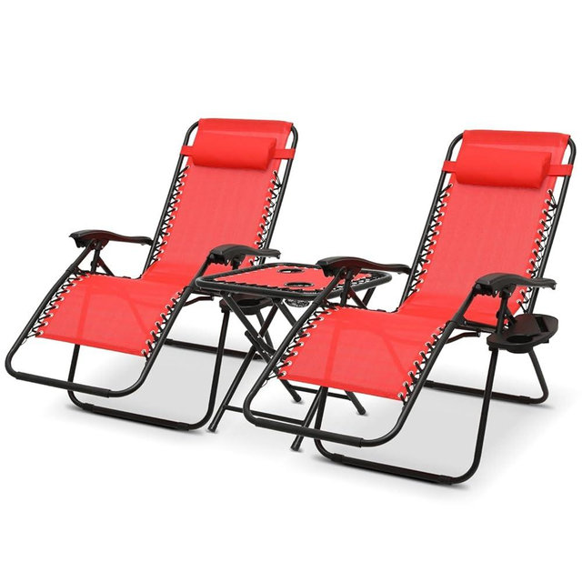 Athena Collection Zero Gravity Outdoor Lounge Chair Set of 2 with Side Table, 25" Width Pool Lounge Lawn Chairs Reclining with Cup Holder, Outdoor Chaise for Beach Patio Backyard Outside, Red