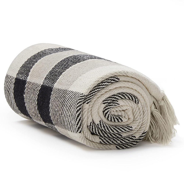 Americanflat Throw Blanket, 50x60, Black, Cream & Beige Plaid