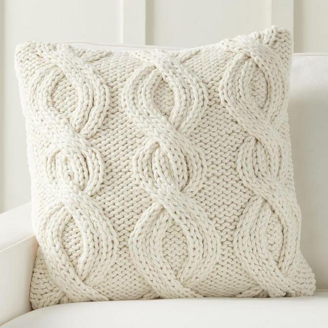 Alpine Mega Cable Sherpa Back Pillow Cover, 24", Ivory