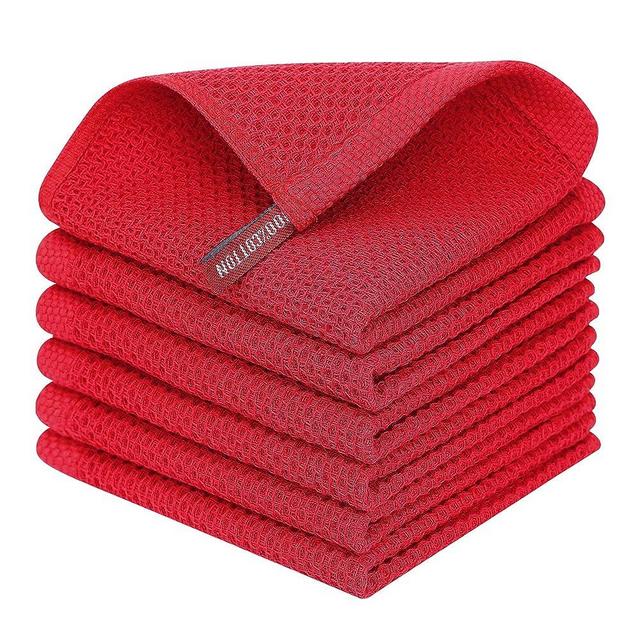 Homaxy 100% Cotton Waffle Weave Kitchen Dish Cloths, Ultra Soft Absorbent Quick Drying Dish Towels, 12x12 Inches, 6-Pack, Red