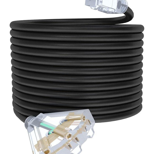 50Ft 12/3 Outdoor Extension Cord with 3-Outlets, Heavy Duty 12 Gauge 3 Prong Extension Cord Waterproof with Lighted end, 15A 12AWG 1875W SJTW, ETL Listed - Great for Garage, Garden and Home, Black