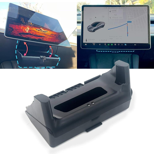 DockCharged Tesla Sunglass Holder for Tesla Model 3 and Model Y with Extra Under Screen Storage - Hidden Tesla Center Console Organizer - Tesla Model Y Accessories - Tesla Model 3 Accessories