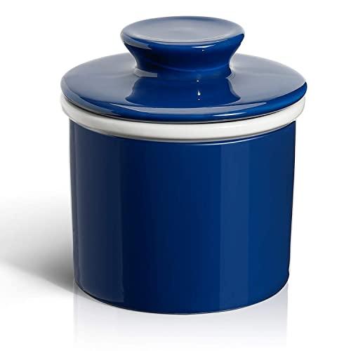 Sweese 305.103 Porcelain Butter Keeper Crock - French Butter Dish - No More Hard Butter - Perfect Spreadable Consistency, Navy