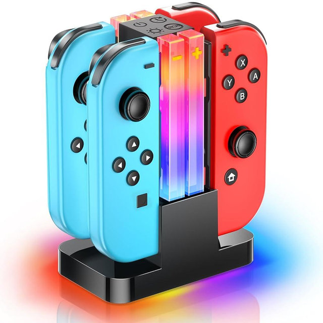 Wenocally Switch Controller Charger Dock Compatible with Nintendo Switch for Joycons & OLED Model with 6 RGB Light Mode, Charging Station for Wii Skins with Type-C Cable
