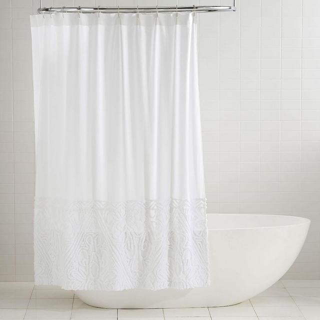 White/White Isabelle Candlewick Cotton Shower Curtain, 72x72"