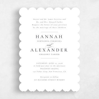 White Scalloped Wedding Invitation - Sloan Portrait