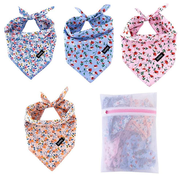 Gofshy Dog Bandana-4PCS Puppy Bandanas Floral Printing Dog Scarf Dog Clothes Dog Accessories for Small to Large Dogs Cats Pets