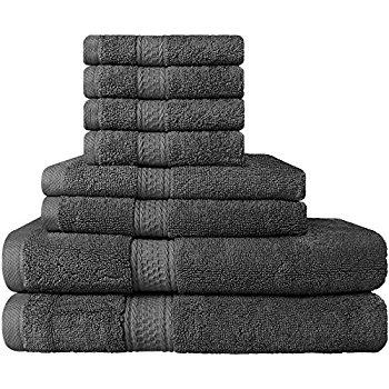 Premium 8 Piece Towel Set (Grey); 2 Bath Towels, 2 Hand Towels and 4 Washcloths - Cotton - Machine Washable, Hotel Quality, Super Soft and Highly Absorbent by Utopia Towels