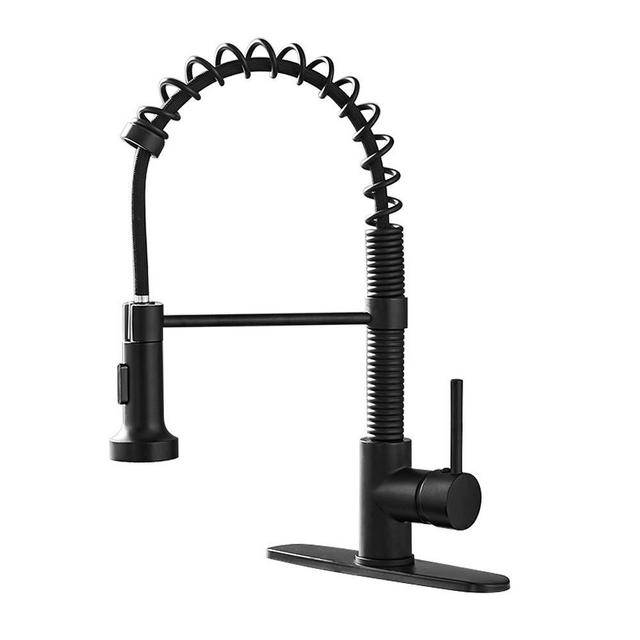 Black Kitchen Faucet Contemporary Spring Kitchen Sink Faucet with Pull Out Sprayer, Single Handle Kitchen Faucets With Deck Plate 866055R