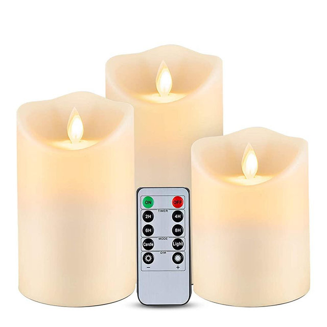 Amagic Flickering Flameless Candles, Waterproof Outdoor Indoor Battery Operated LED Candles with Remote Timers, Won't Melt, Ivory Frosted Plastic, D3.25 x H4 5" 6", Set of 3