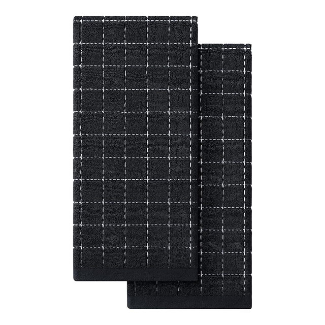 Homaxy 100% Cotton Terry Kitchen Towels(Black, 13 x 28 inches), Checkered Designed, Soft and Super Absorbent Dish Towels, 2 Pack