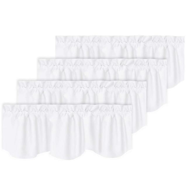 Turquoize Pure White Curtain Valance for Kitchen - 50% Blackout Rod Pocket Small Window Scalloped Valance Curtains for Living Room/Bathroom, 52" x 18" Inches, 4 Panels, White