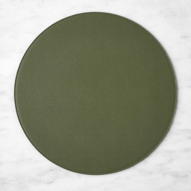 Faux Shagreen Round Placemat, Olive