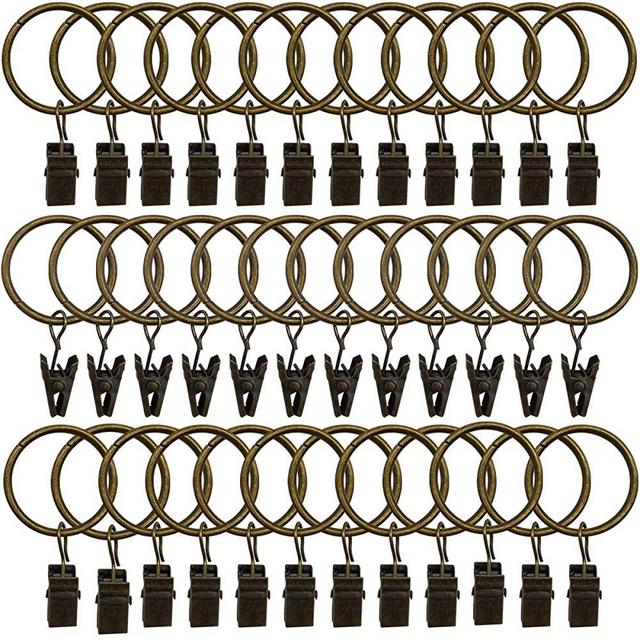Topspeeder 36 Pack Rings Curtain Clips Strong Metal Decorative Drapery Window Curtain Ring with Clip Rustproof Vintage 1.26 Inch Interior Diameter Bronze Color