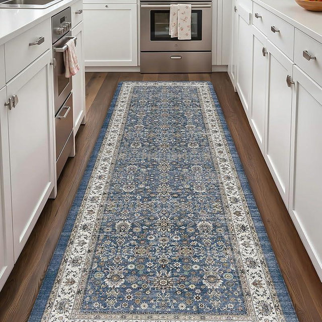 Color&Geometry Anti Fatigue Kitchen Mats for Floor 24x87, Vintage Decor, Easy Clean, Waterproof & Oil Proof, 0.4" Thick Cushioned, Non-Slip Kitchen Runner Rug for Sink, Laundry, Office, Blue