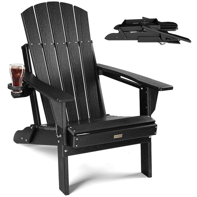 POWERWOOD Adirondack Chair with Cup Holder: Folding Adirondack Chairs Plastic HDPE Material Furniture - Composite Fire Pit Chairs Foldable for Outdoor/Backyard/Garden/Lawn/Deck/Porch/Patio