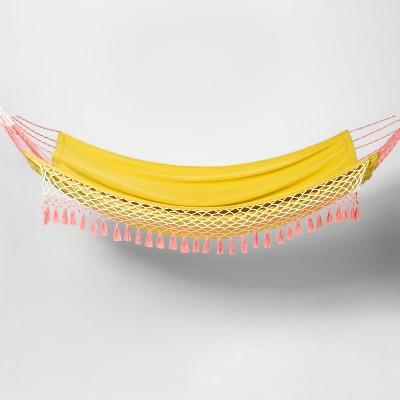 Flat Weave Macrame Fringe Hammock Yellow/Pink - Opalhouse&#153;