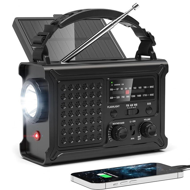 NOAA Emergency Weather Radio-12000mAh/44400mWh Radio Portable AM/FM with Solar/Hand Crank/USB Rechargeable Battery/SOS Alarm for Indoor/Outdoor Emergencies