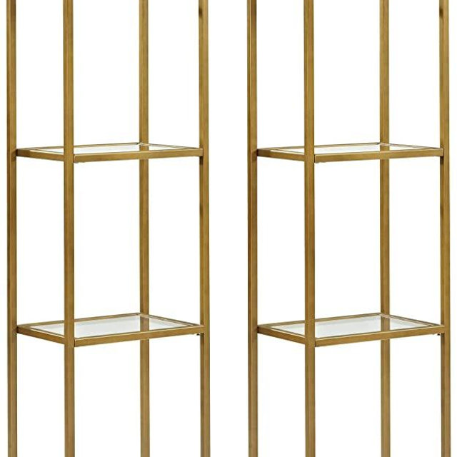 Crosley Furniture Aimee Narrow Etagere Set, Gold and Glass