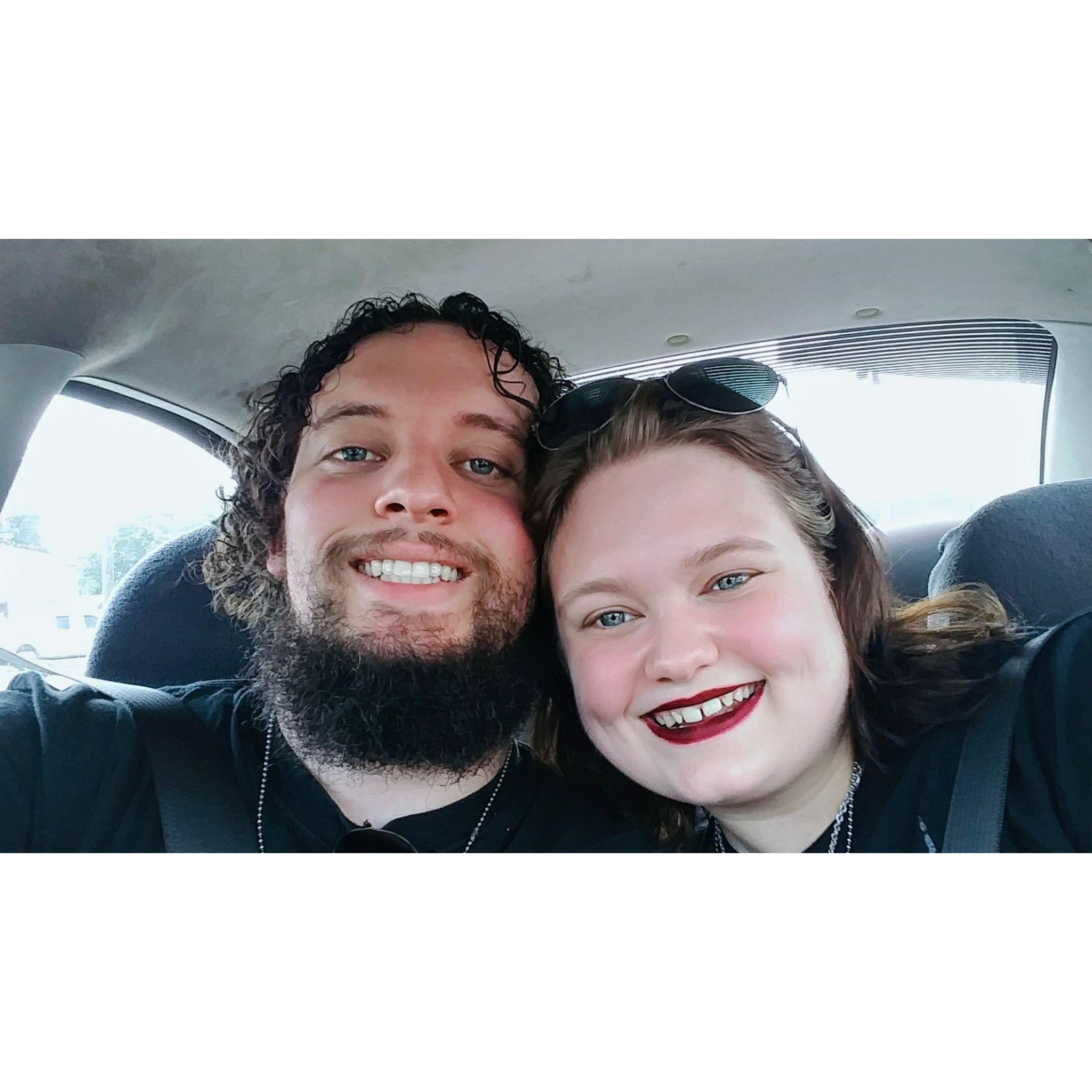 On our way to our first concert! He actually won the tickets from the radio!