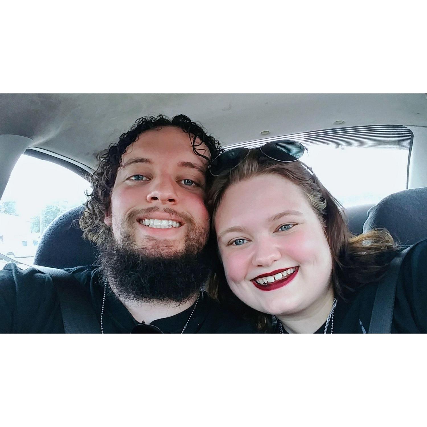 On our way to our first concert! He actually won the tickets from the radio!