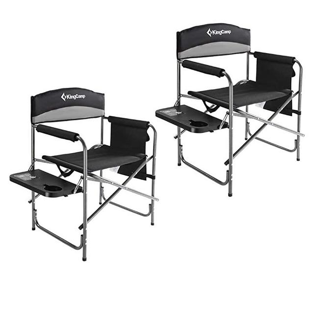 KingCamp Heavy Duty Camping Folding Director Chair Oversize Padded Seat with Side Table and Side Pockets, Supports to 396 lbs