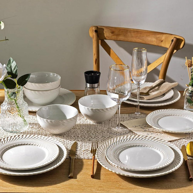 GBHOME Stoneware Dinnerware Sets, 18 Piece Handmade Reactive Glaze Plates and Bowls Sets, Chip and Scratch Resistant Dishes| Dishwasher & Microwave Safe | Service for 6