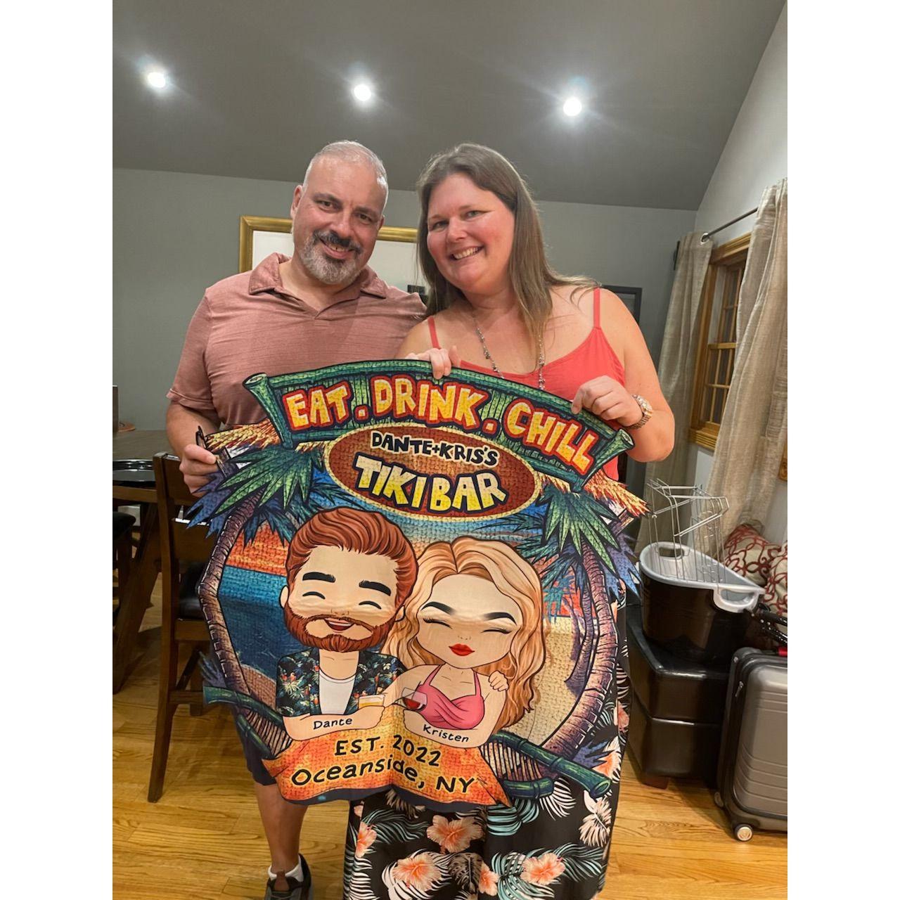 Tiki bar decor in our new home; Summer 2022