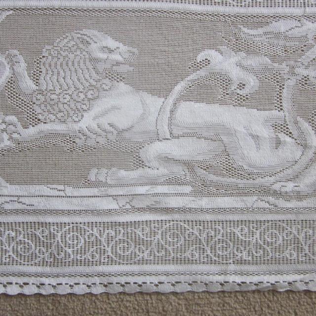 Superb Scottish lace tablecloth 12 place rectangular 70" x 108" white or ivory Stunning Tablecloth doves, lions Montefiore de