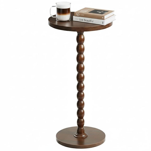 BENNTOR Modern Small Side Table for Living Room, Round Small Coffee Table with Solid Rubberwood Leg for Living Room, Bedroom, Accent Piece, Corner and Compact Nightstand in Walnut Finish