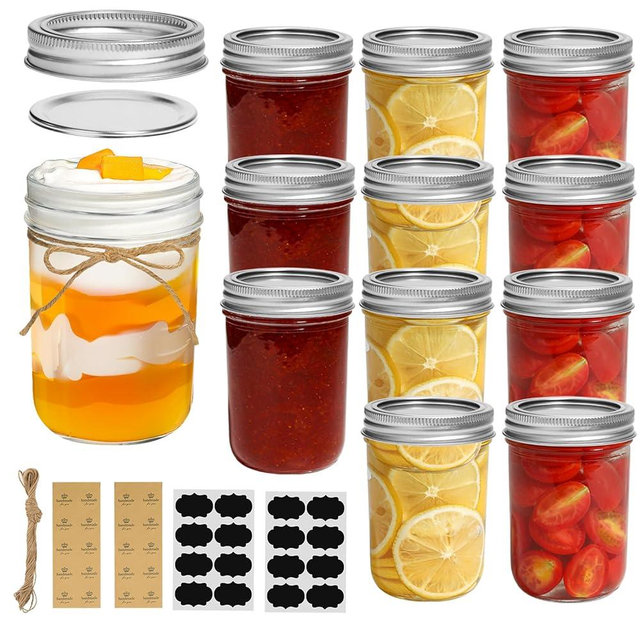 ComSaf Small Mason Jars 8 oz - 12 Pack, Regular Mouth Mason Jar with Lids and Seal Bands, Small Glass Canning Jar for Spice, Jam, Honey, Jelly, Dessert, Shower Wedding Favors, DIY Candles Decor