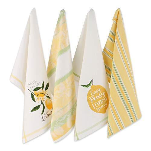 DII Lemon Bliss Kitchen Textiles, Embellished Dishtowel Set, 4 Piece
