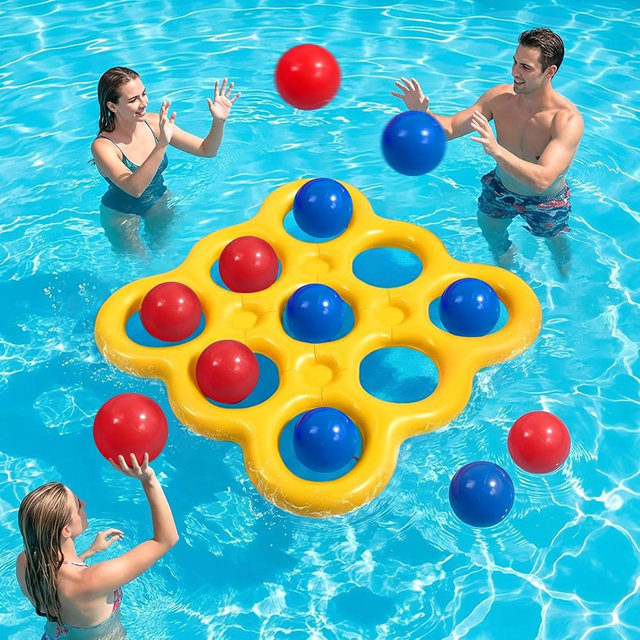 MoKo Pool Water Toys Tic-Tac-Toe Games Set, Inflatable Floats Toy with 10 Balls, Pool Games for Family Party Outdoor Beach Adults Teens Kids 2-10 Players