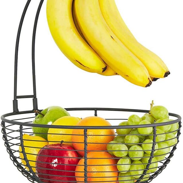 REGAL TRUNK CO. Large Fruit Basket With Banana Hanger l Rustic French Farmhouse Fruit Bowl With Banana Holder Tree l Removable Banana Holder Fruit Basket l Ideal for Fruit and Vegetables