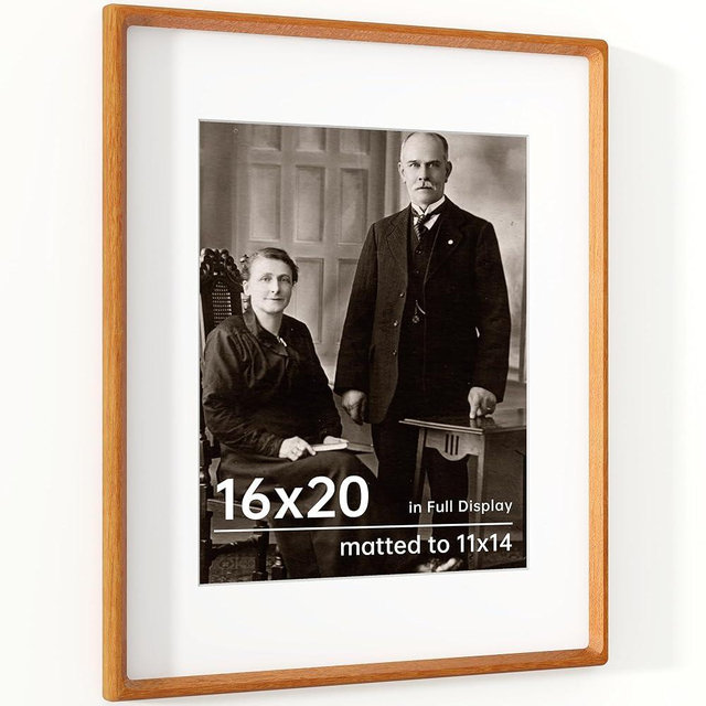 Dreamland 16x20 Picture Frame, USA-Sourced Teak Wood Photo Frames with HD Tempered Glass, 16 x 20 Wooden Frame Matted to 11 x 14, 16x20 Frames Handcrafted Rounded Corner for Tabletop or Wall Display