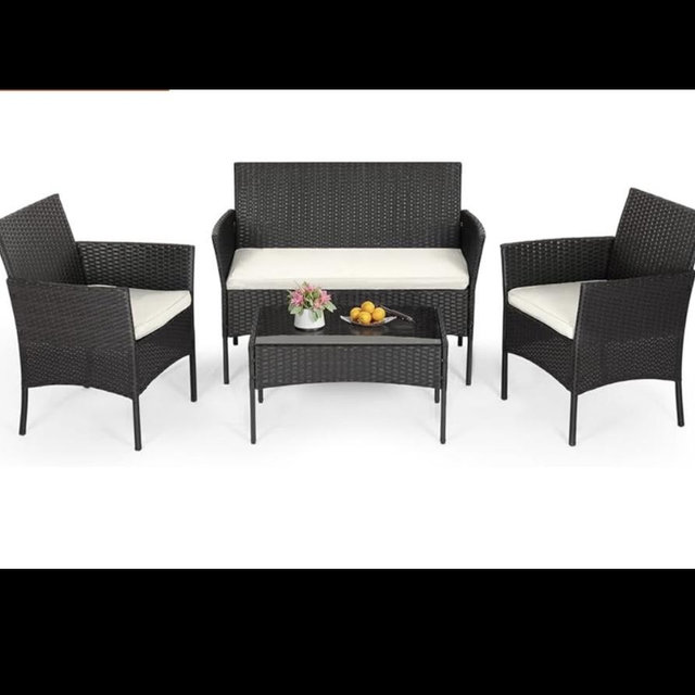 FDW Patio Furniture Set 4 Pieces Outdoor Rattan Chair Wicker Sofa Garden Conversation Bistro Sets for Yard,Pool or Backyard