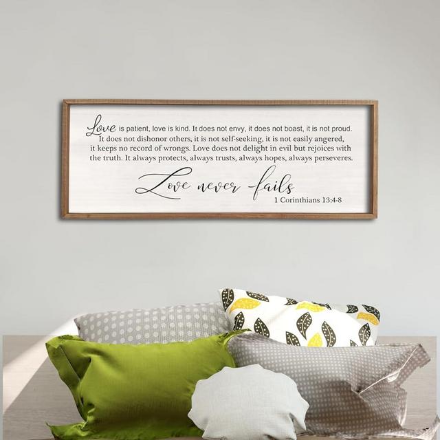 comurdyo Love Is Patient Love Is Kind Wall Art Decor 40" X 15" Master Bedroom Above Bed Love Never Fails Sign 1 Corinthians 13 Bible Verse Scripture Christian Religious Family Wall Hanging (Wood)