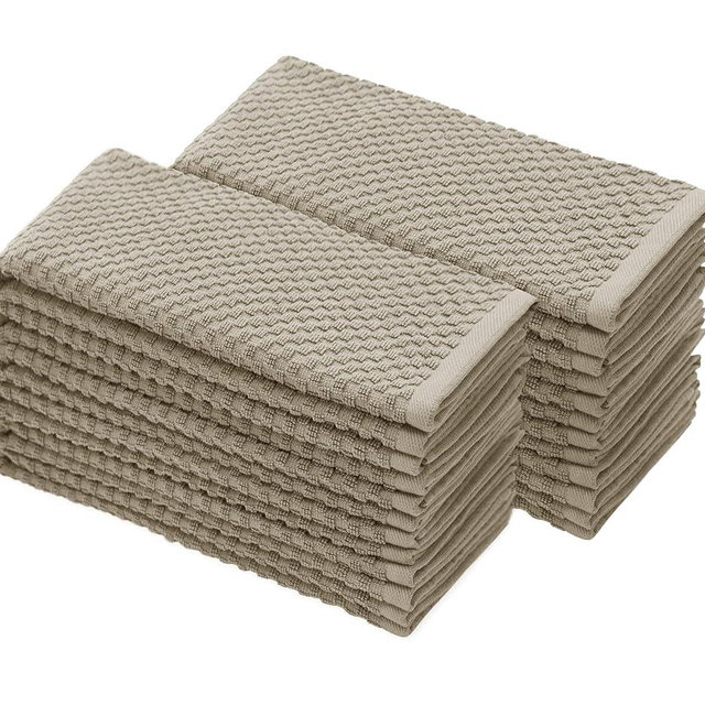 COTTON CRAFT Amazing Kitchen Towel - Set of 12 Terry Towels - 100% Cotton Euro Café Waffle Weave Dish Towel Set - Soft Absorbent Quick Dry Low Lint Reusable Pantry Bar Cleaning Cloth - 16 x 28 - Beige