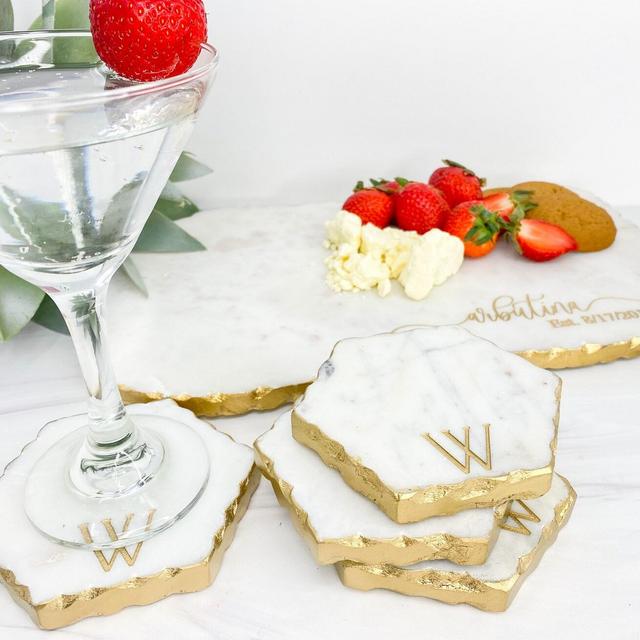 Personalized Marble Hexagon Coasters -...