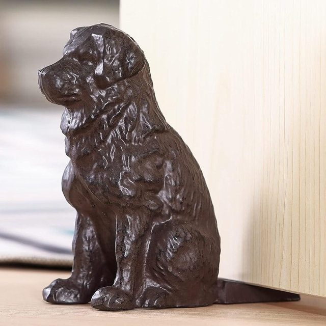 WEMPOLU 3.07 Lbs Cast Iron Door Stop Wedge Metal Dog Door Stoppers for Bottom of Door, Antique Brown