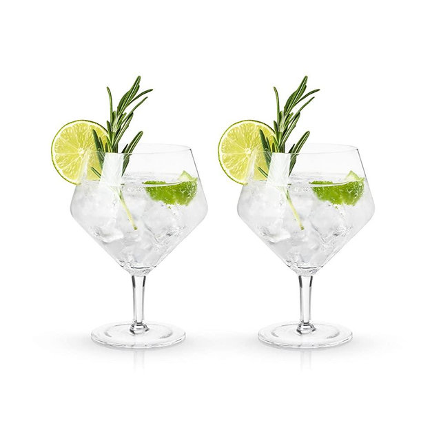 Viski Raye Angled Gin & Tonic Set of 2 Lead-Free Premium Crystal Clear, Stemmed Cocktail Glass Gift Set, 14 oz