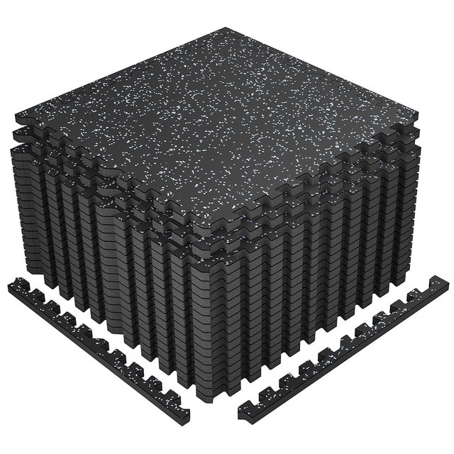 SUPERJARE 1" Extra-Thick Rubber Top Exercise Mat, Puzzle Gym Flooring for Home Gym, Gym Mat for Workout Equipment, Interlocking Floor Tiles with EVA Foam, 18 Pcs 72 Sq Ft, Black/Grey