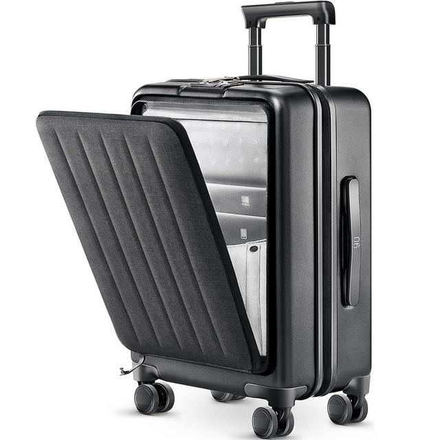 NINETYGO Carry on Luggage with Front Compartment, Airline Approved, 20-Inch Suitcases with Wheels for Trips, Men, Women, 22 X 14 X 9 Inches (Midnight Black)