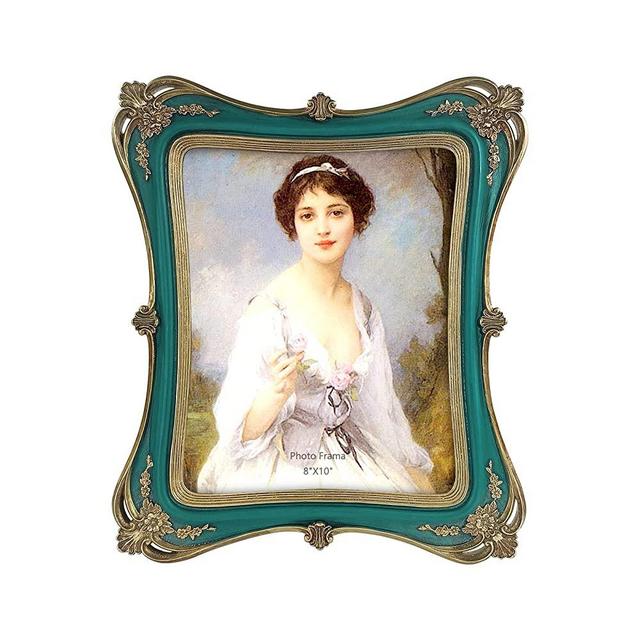 Laetitia Large Teal Blue Vintage Picture Frame 8x10 Inch, Elegant Antique Photo Frames with Glass Front, Photo Display, Tabletop Wall Hanging, Gift Ideas, Gold Hollow Corner