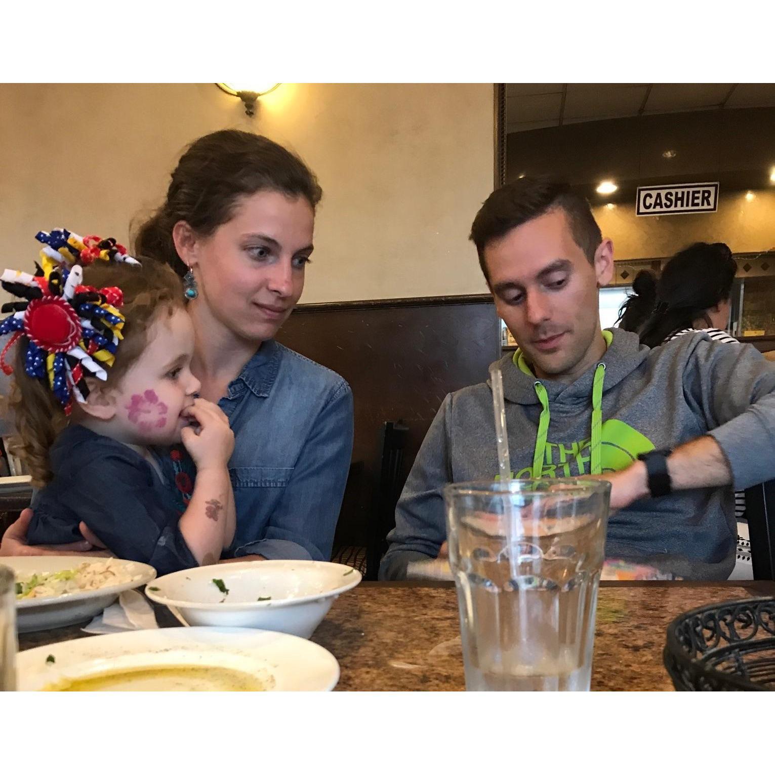 Year 1 - Eating lunch with Evy, our niece!