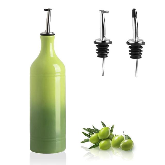 Sweejar Large Ceramic Olive Oil Dispenser Bottle, Opaque Oil Cruet Protects Oil to Reduce Oxidation, Storage Oil, Vinegar, Soy Sauce & Other Liquids, Pack of 1, 24 Fl Oz (Gradient Green)